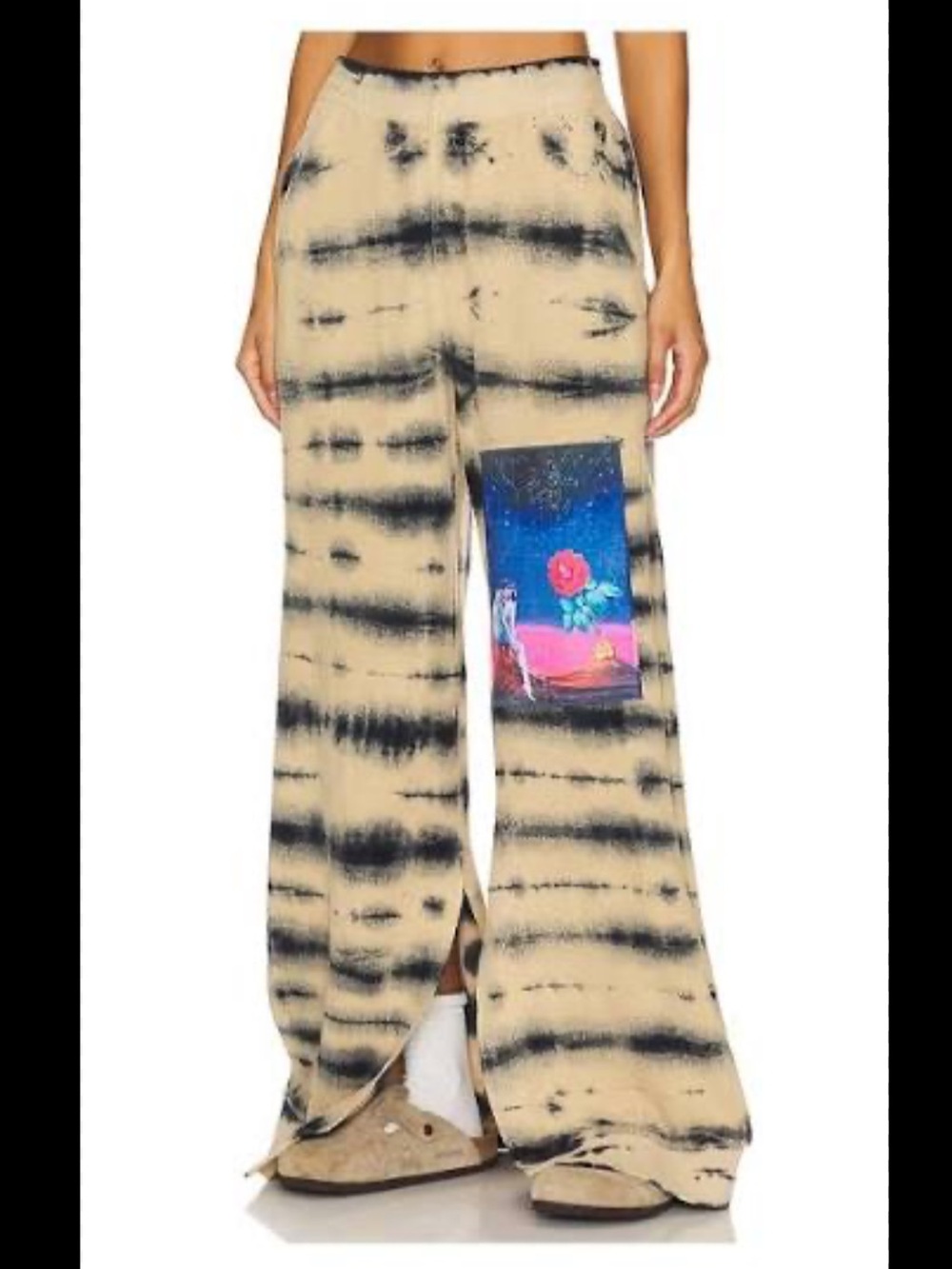 Boys Lie Tie-Dye Wide Leg Bottoms with Graphic Pocket - Black & Cream